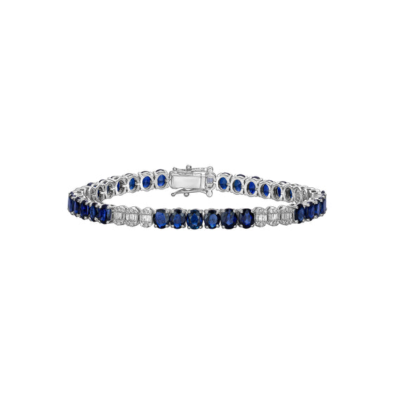 14K WHITE GOLD DIAMOND BRACELET WITH BLUE SAPPHIRE