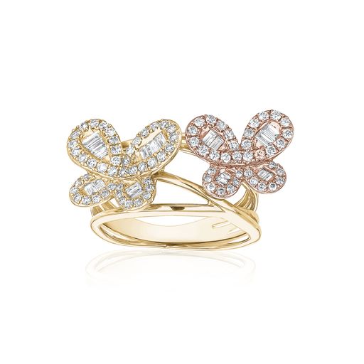 14K YELLOW & ROSE GOLD BUTTERFLY DIAMOND RING