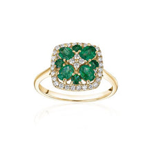  14K YELLOW GOLD DIAMOND RING WITH GREEN EMERALD