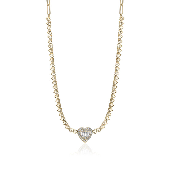 14K YELLOW GOLD DIAMOND NECKLACE WITH PAPERCLIP CHAIN