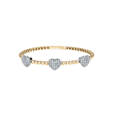  14K YELLOW GOLD SOFT BANGEL WITH DIAMOND HEARTS