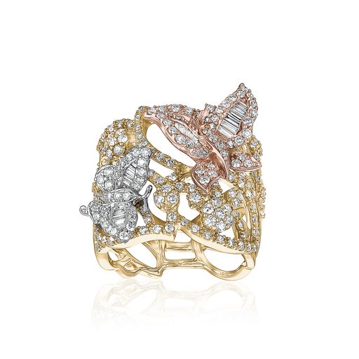 18K WHITE & YELLOW & ROSE GOLD DIAMOND RING