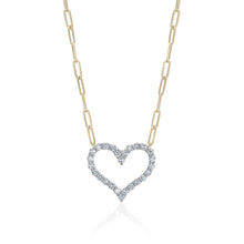  14K YELLOW  GOLD & DIAMOND HEART PENDENT WITH PAPER CLIP CHAIN