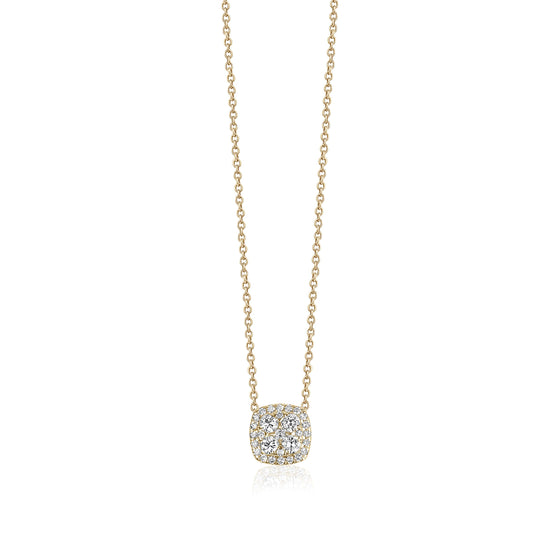 14K YELLOW GOLD DIAMOND CLUSTER PENDENT NECKLACE