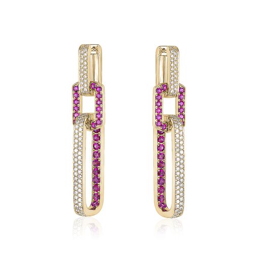 14K WHITE & YELLOW GOLD RUBY DIAMOND EARRING