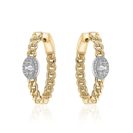 14K YELLOW & WHITE GOLD DIAMOND HOOP EARRING