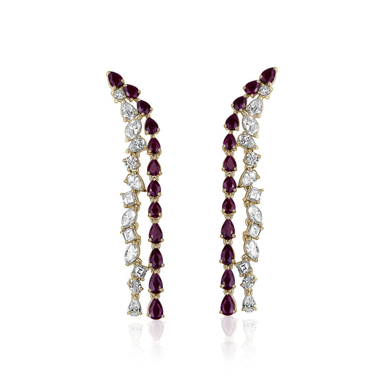 14K WHITE GOLD DIAMOND EARRING WITH RUBY